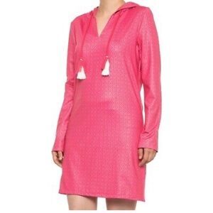 Cabana Life "Coral Tide" Pink Hooded Tunic Cover Up UPF 50 Women's Size …